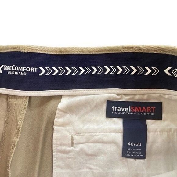 RoundTree & Yourke Travel Smart Core Comfort waistband 40x30 classic fit khaki - Picture 2 of 6